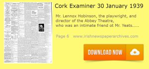 Cork Examiner 30 January 1939 giving new of W B Yeats passing