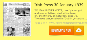 Irish Press January 30 1939 reports on W B yeats