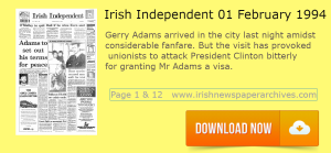 Irish Independent 01 February 1994 Gerry Adams granted US visa