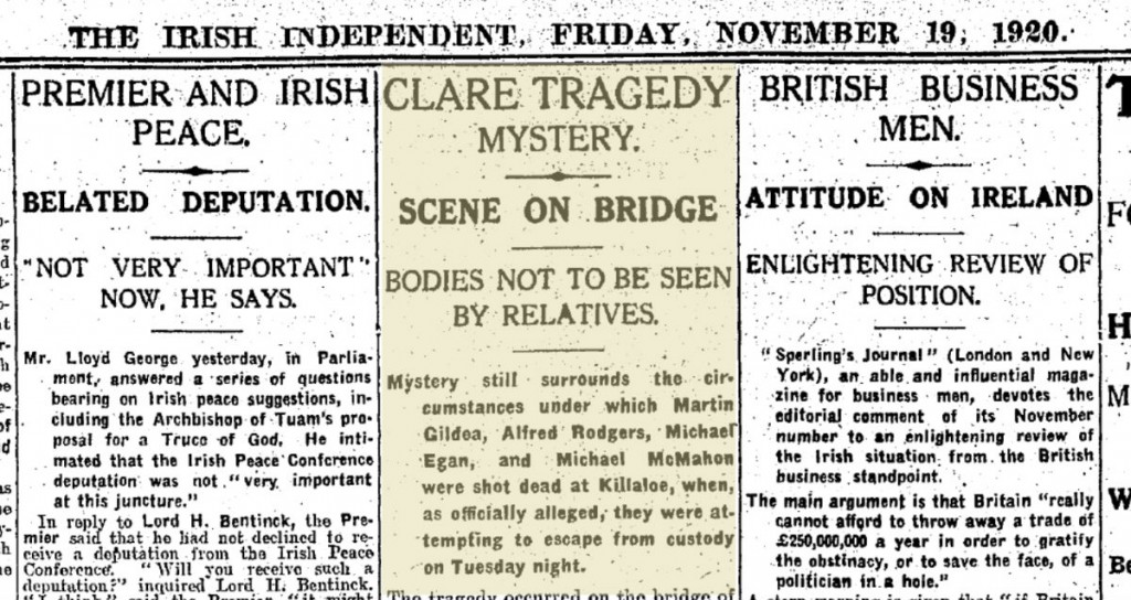 16 November 1920 Massacre at Killaloe Bridge 