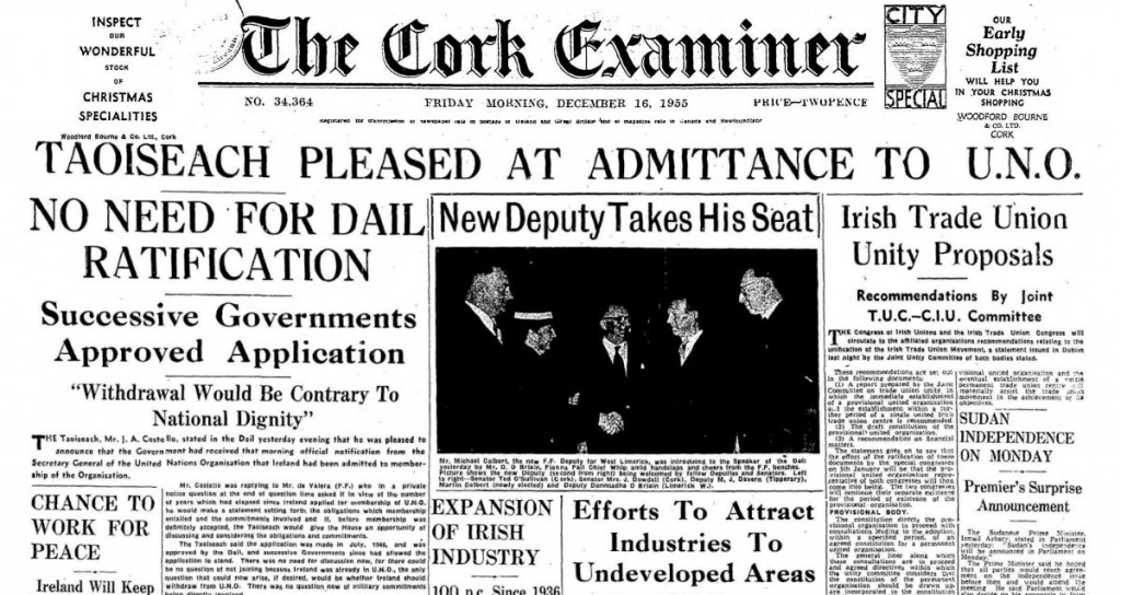 Irish Examiner 1841-current, Friday, December 16, 1955 join UN 