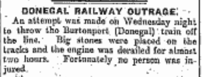 Donegal RAILWAY OUTRAGE February 1920